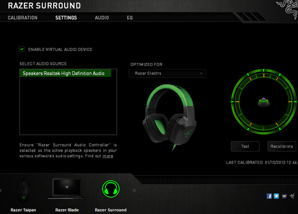 Razer Surround - это главное окно программы.