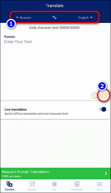 перевод с английского на русский через микрофон